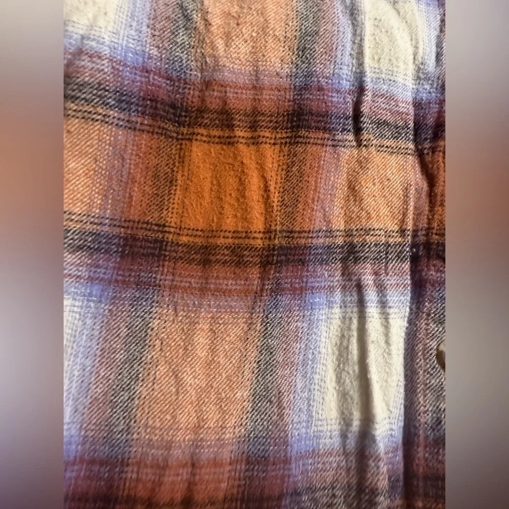 Daytrip Orange and Blue Plaid Button Down Shirt
